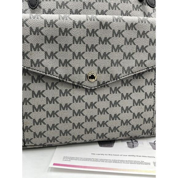 Authenticated Michael kors Gray Black Signature Logo Leather Trim Tech Tote Bag - Picture 10 of 16